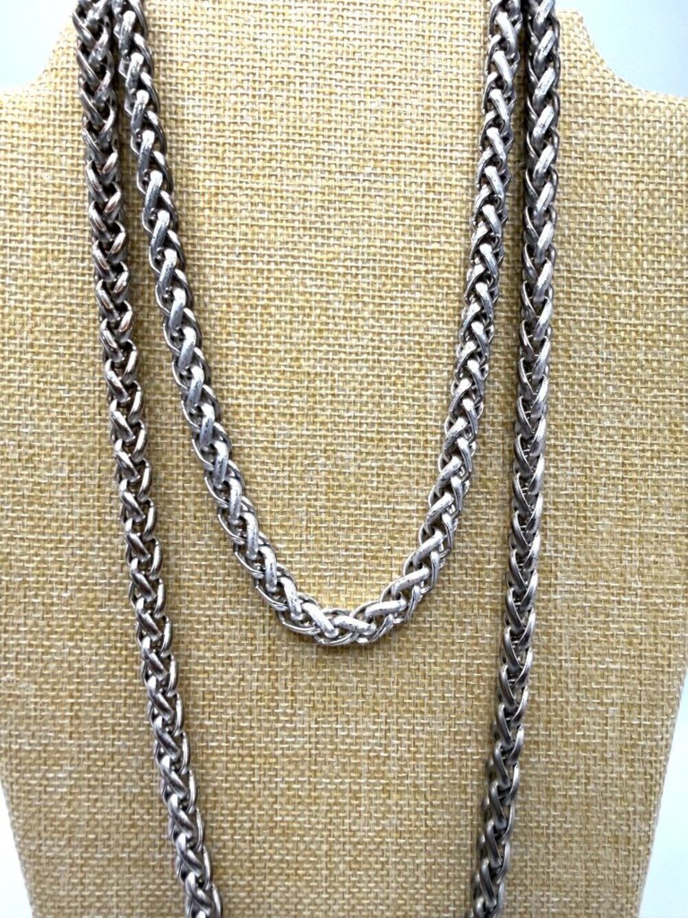 Vintage Y2K 40" Silver Tone Metal Braided Chain Necklace By NY Signed